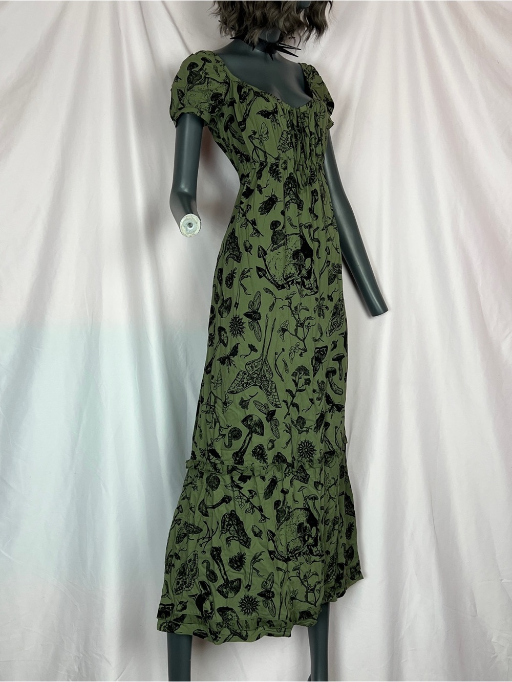 Green & Black Killstar Forestine Cottagecore Maxi Dress